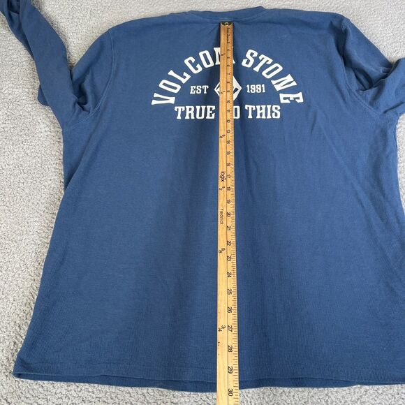 Volcom Thermal Shirt Mens XXL Blue Waffle Knit Long Sleeve Graphic Surf Skate - Picture 8 of 11